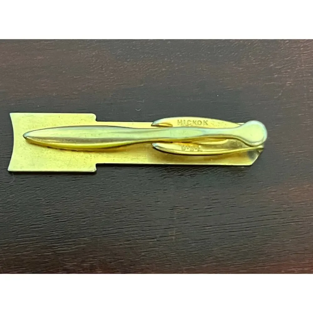 VTG Tie Clips Initial L Gold Tone Hickok Silver Tone Mother of Pearl Inlay